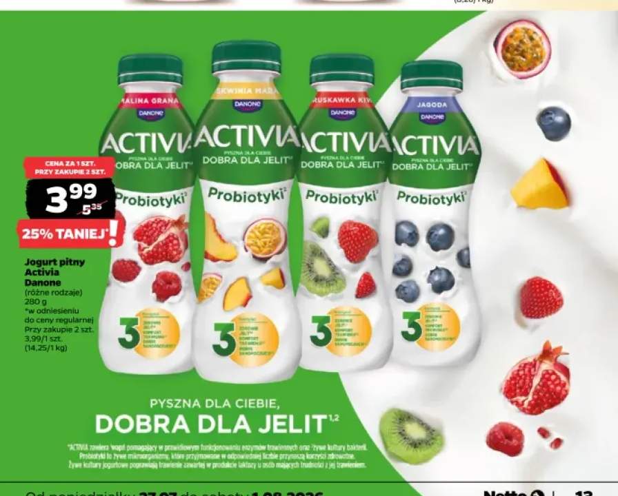 Jogurt pitny Activia Malina Granat Danone +3 warianty