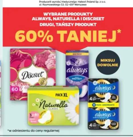 Produkty Always, Naturella i Discreet +4 warianty