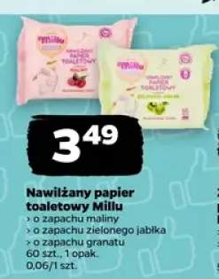 Nawilżany papier toaletowy Millu o zapachu maliny +2 warianty