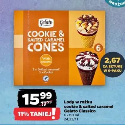 Lody w rożku Gelato Classico Cookie & Salted Caramel Cones 6-pak