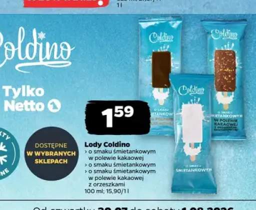 Lody na patyku Coldino o smaku śmietankowym w polewie kakaowej