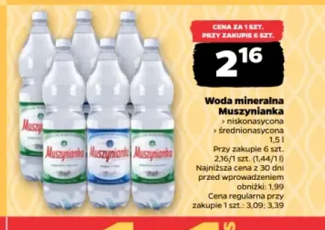 Woda mineralna gazowana Muszynianka niskonasycona +1 wariant