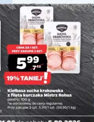 Kiełbasa sucha krakowska z fileta kurczaka w plastrach Mistrz Rohus