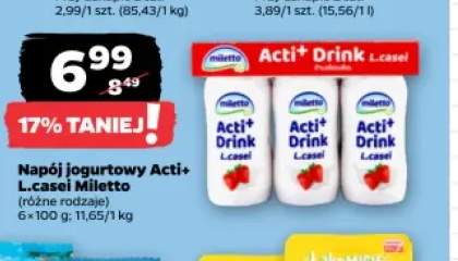 Napój jogurtowy Acti+ L.casei Miletto 6-pak +1 wariant