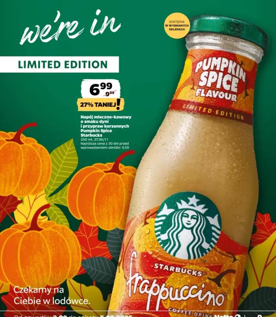 Napój mleczno-kawowy o smaku dyni i przypraw korzennych Pumpkin Spice Starbucks