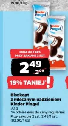 Biszkopt z mlecznym nadzieniem Kinder Pingui