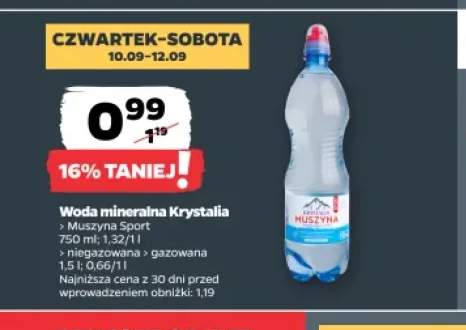 Woda mineralna niegazowana Krystalia Muszyna Sport +2 warianty