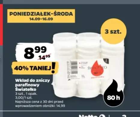 Wkład do zniczy parafinowy Światełko