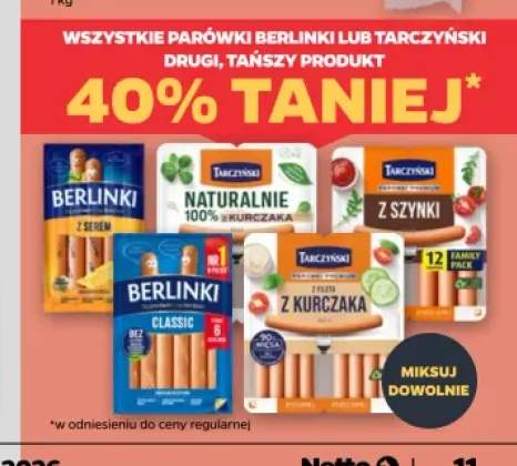 Parówki Berlinki lub Tarczyński +6 wariantów