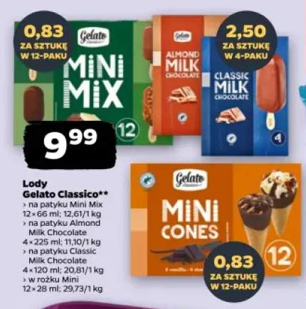 Lody na patyku Mini Mix Gelato Classico 12-pak +3 warianty