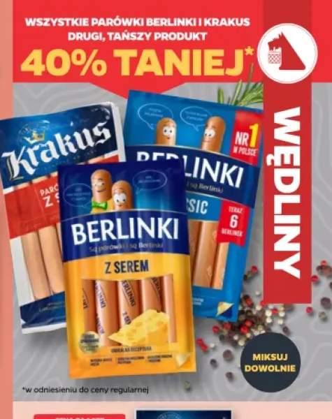 Parówki Berlinki i Krakus +3 warianty
