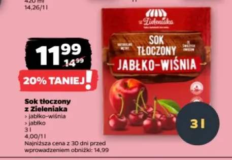 Sok tłoczony z Zieleniaka jabłko-wiśnia +1 wariant
