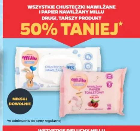 Chusteczki nawilżane i papier nawilżany Millu +2 warianty
