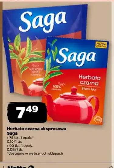 Herbata czarna ekspresowa Saga 75 torebek +1 wariant
