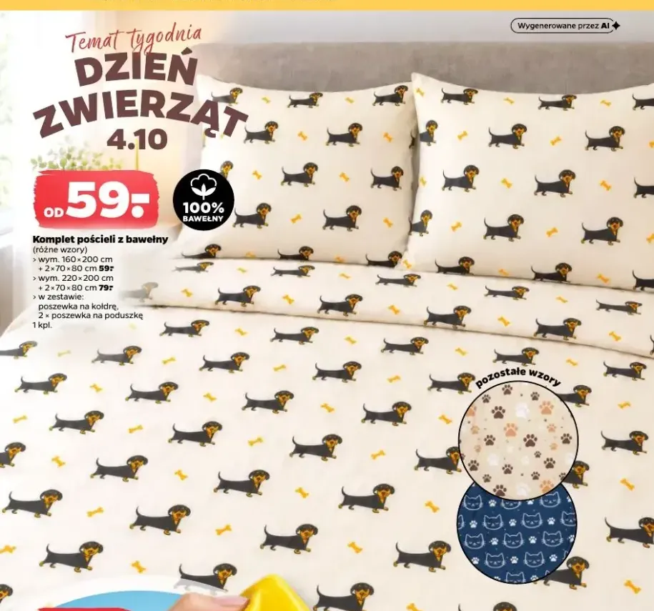 Komplet pościeli z bawełny 220x200 cm + 2x70x80 +1 wariant