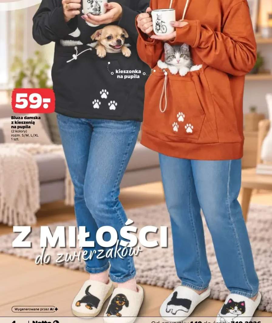 Bluza damska z kieszenią na pupila