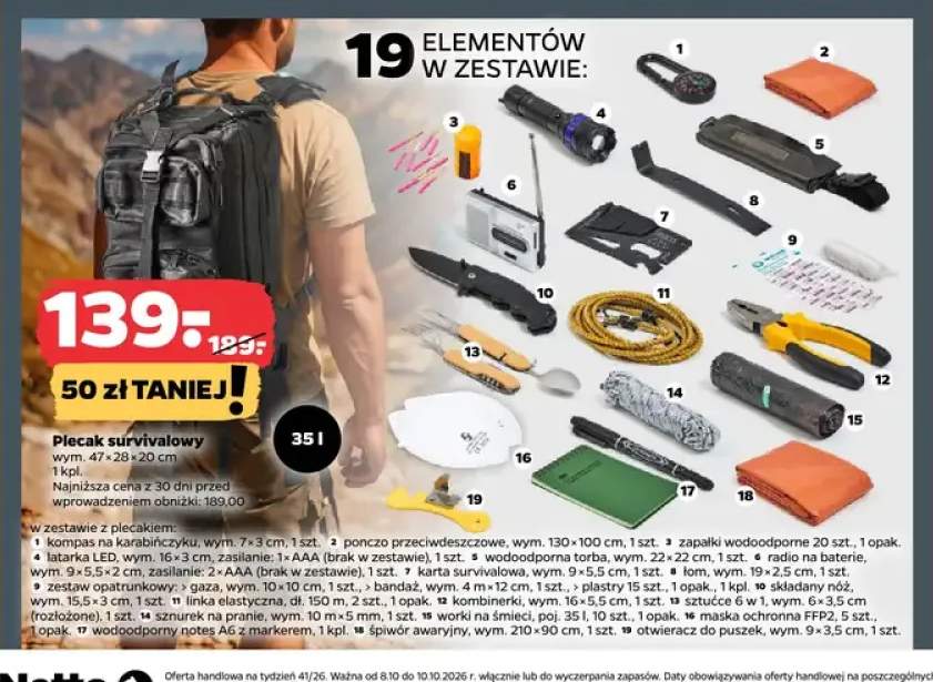 Plecak survivalowy 47x28x20 cm