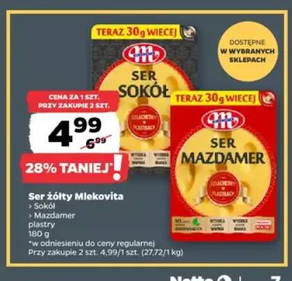 Ser żółty Sokół w plastrach Mlekovita +1 wariant