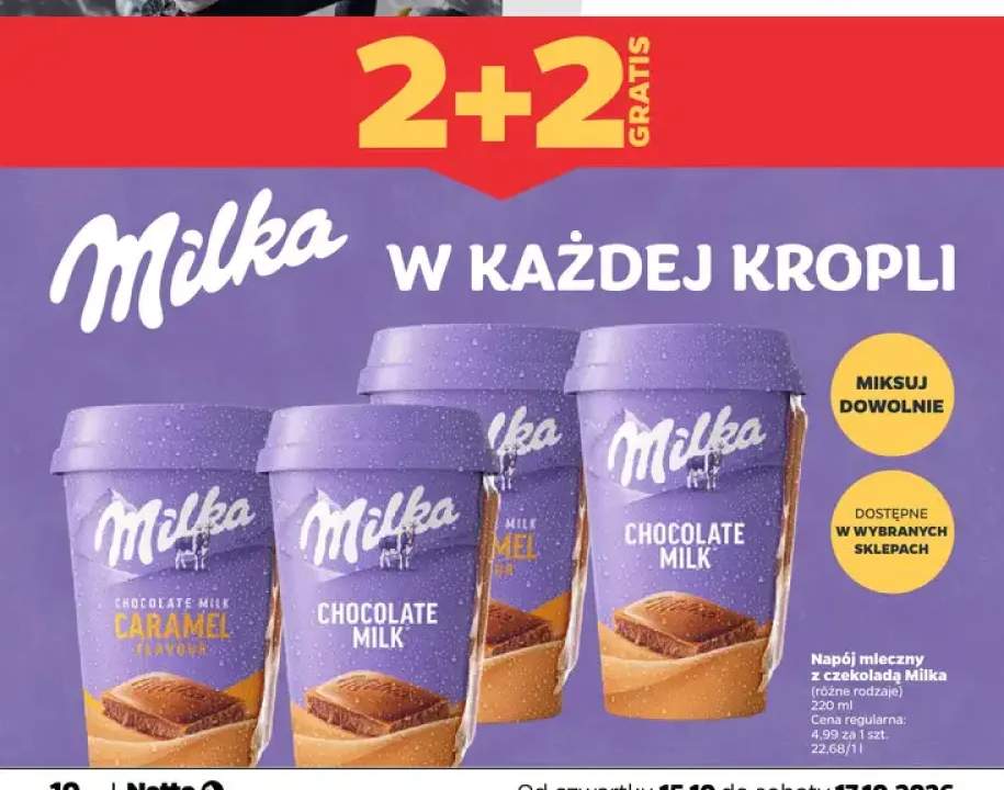 Napój mleczny z czekoladą Milka czekoladowy +1 wariant