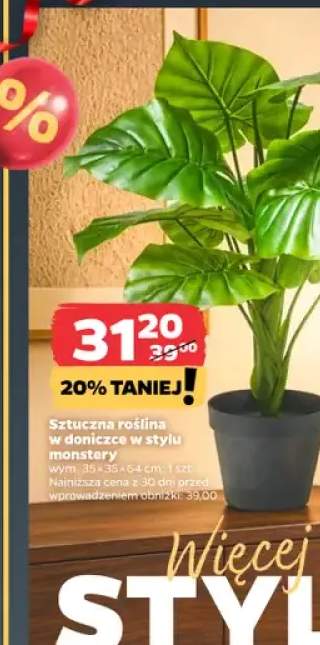 Sztuczna roślina w doniczce w stylu monstery