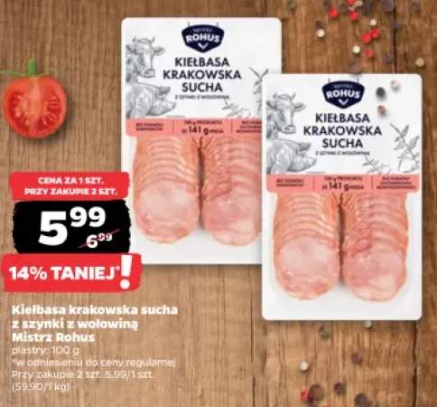 Kiełbasa krakowska sucha z szynki z wołowiną Mistrz Rohus