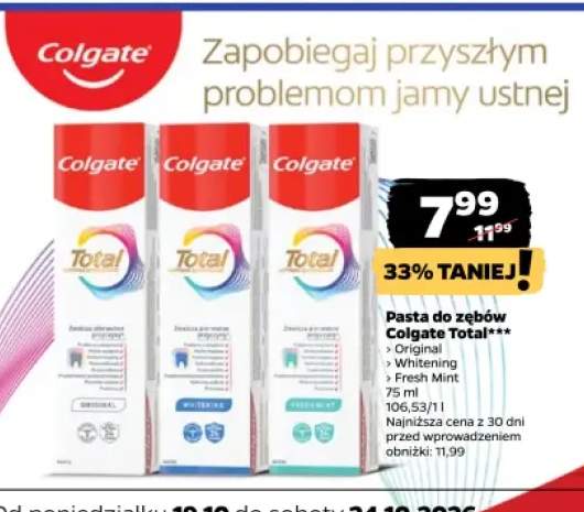 Pasta do zębów Colgate Total Original +2 warianty