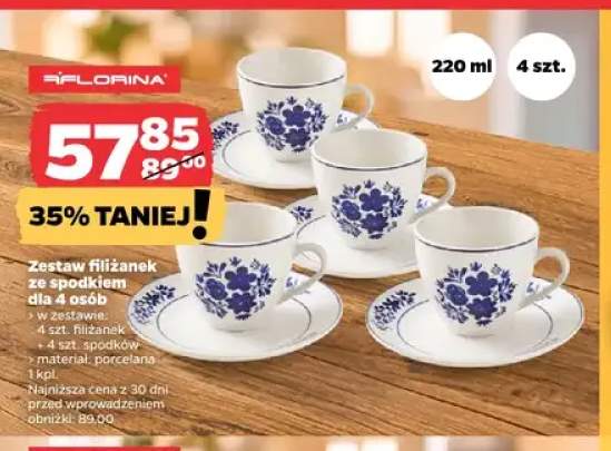 Zestaw filiżanek ze spodkiem dla 4 osób Florina